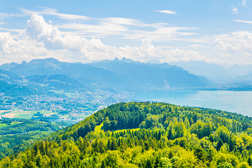 Aerial view of Geneva lake from Mont Pelerin, Switzerland
