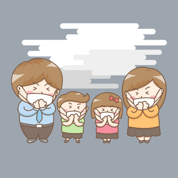 Design elements vector of cute family cartoon character in unhealthy air quality condition PM2.5. Kawaii cartoon characters under air pollution environment. Design elements vector of cute family cartoon character in unhealthy air quality condition PM2.5. Kawaii cartoon characters under air pollution environment. air quality stock illustrations