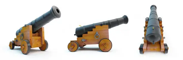 Photo of cannon old set on a white background 3D illustration