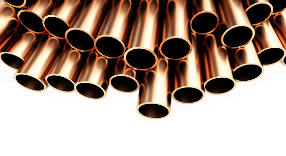 copper pipes. Isolated on White Background. 3D illustration