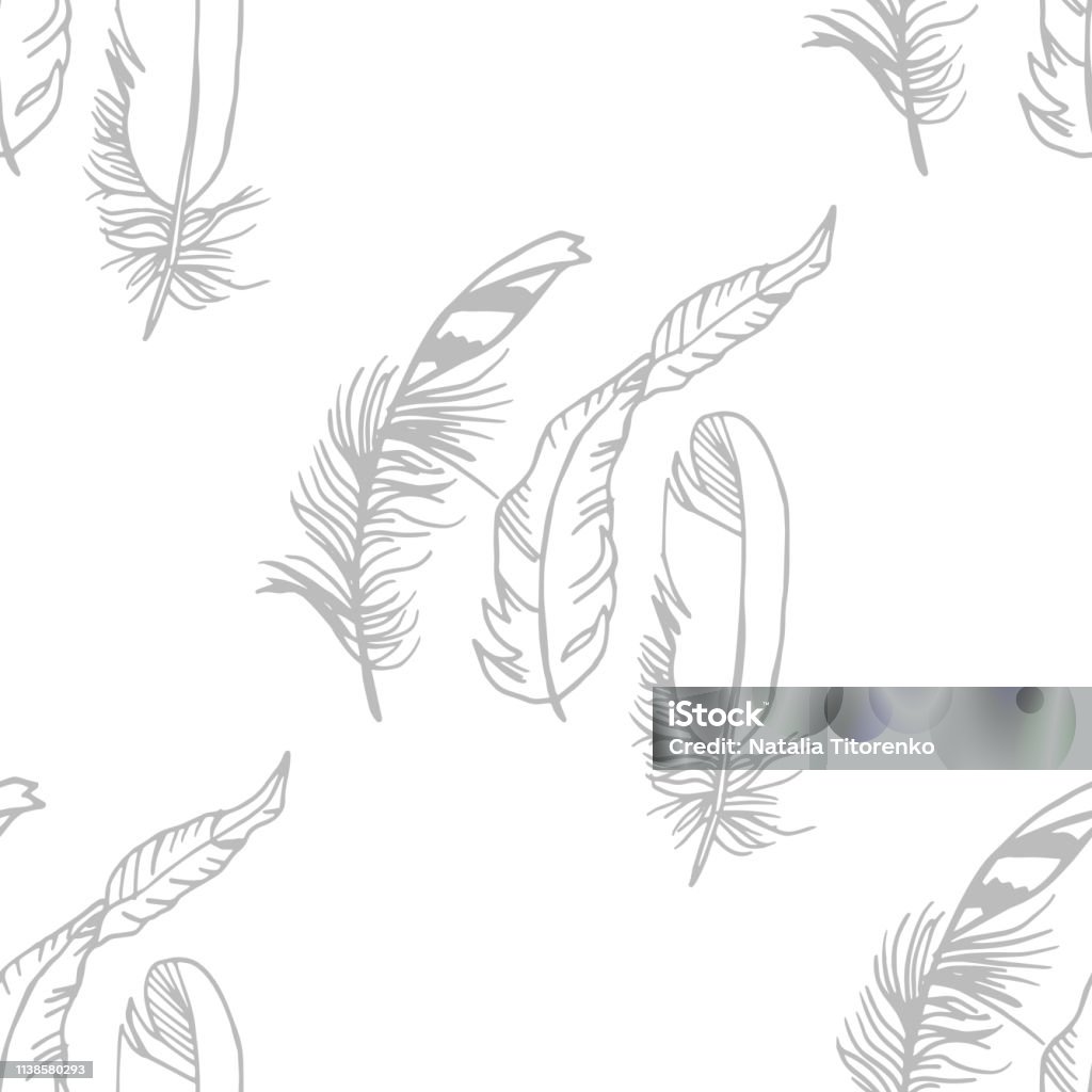 Mockingjay feather seamless pattern hand drawn sketch Abstract stock vector