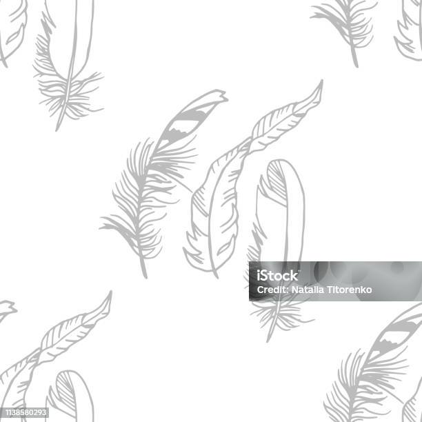 Mockingjay Feather Seamless Pattern Hand Drawn Sketch Stock Illustration - Download Image Now