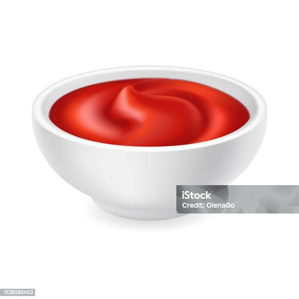Tomatenketchup In Einer Schüssel Stock Vektor Art und mehr Bilder von Auflaufförmchen - Auflaufförmchen, Designelement, Dip