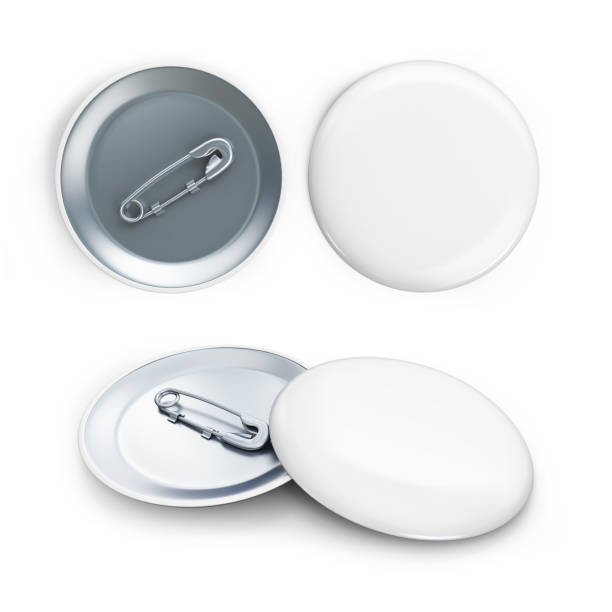 white badge 3d Illustrations on a white background stock photo