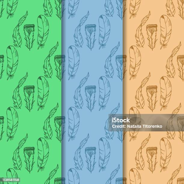 Feather Abstract Patterns Feather Seamless Pattern Hand Drawn Sketch Stock Illustration ...