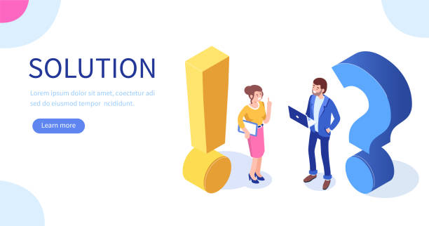 solution Problem and solution concept. Can use for web banner, infographics, hero images. Flat isometric vector illustration isolated on white background. isometric question mark stock illustrations