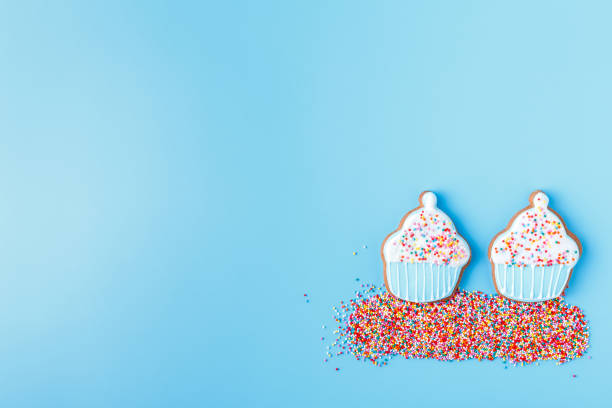 istock Multicolored Easter decorated cookies on a bright blue background 1138583460