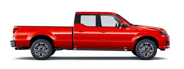 Generic red pickup truck isolated on white background