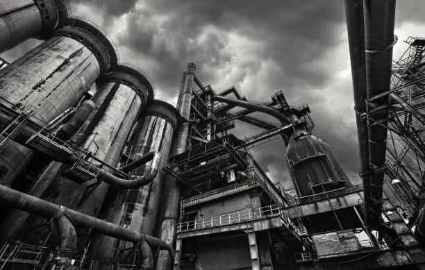 Ostrava, Czech Republic, July 22, 2018: Thick clouds stretch over the former ironworks in the Vitkovice district. Today a highly visited technical monument and a national site of industrial heritage.