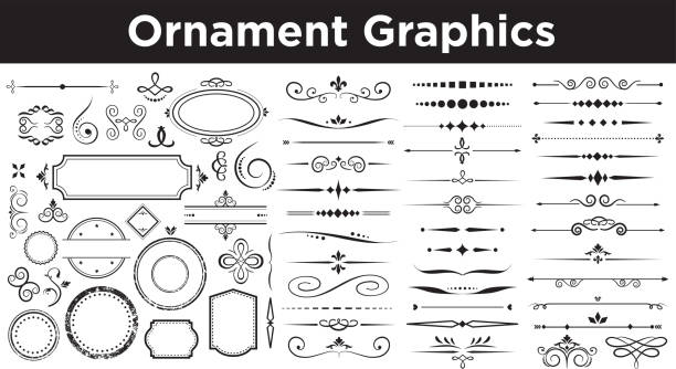 calligraphic Set of vector calligraphic elements frames and borders stock illustrations