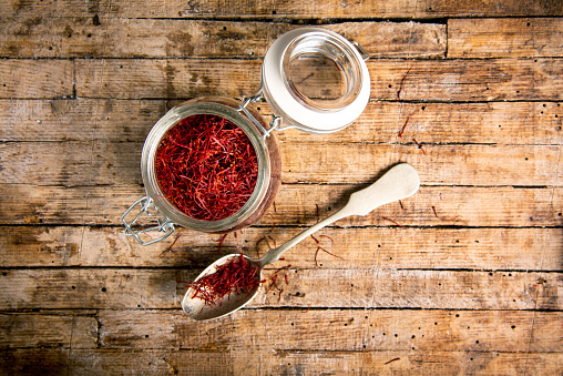 Saffron tea crop in a traditional box