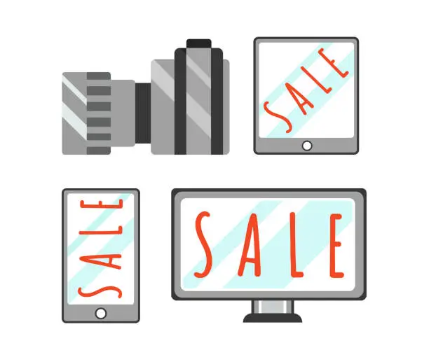 Vector illustration of Devices and Gadgets Sale Vector Illustrations Set