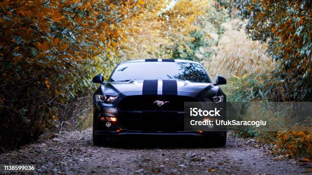 Schwarzer Cabrio Mustang Auf Der Fahrbahn Geparkt Stockfoto und mehr Bilder von Ford Mustang - Ford Mustang, Auto, Abenddämmerung