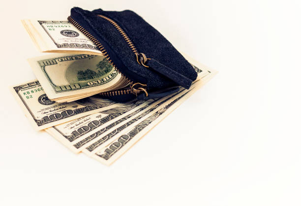 istock Black suede leather wallet isolated on white background with dollars 1138599079