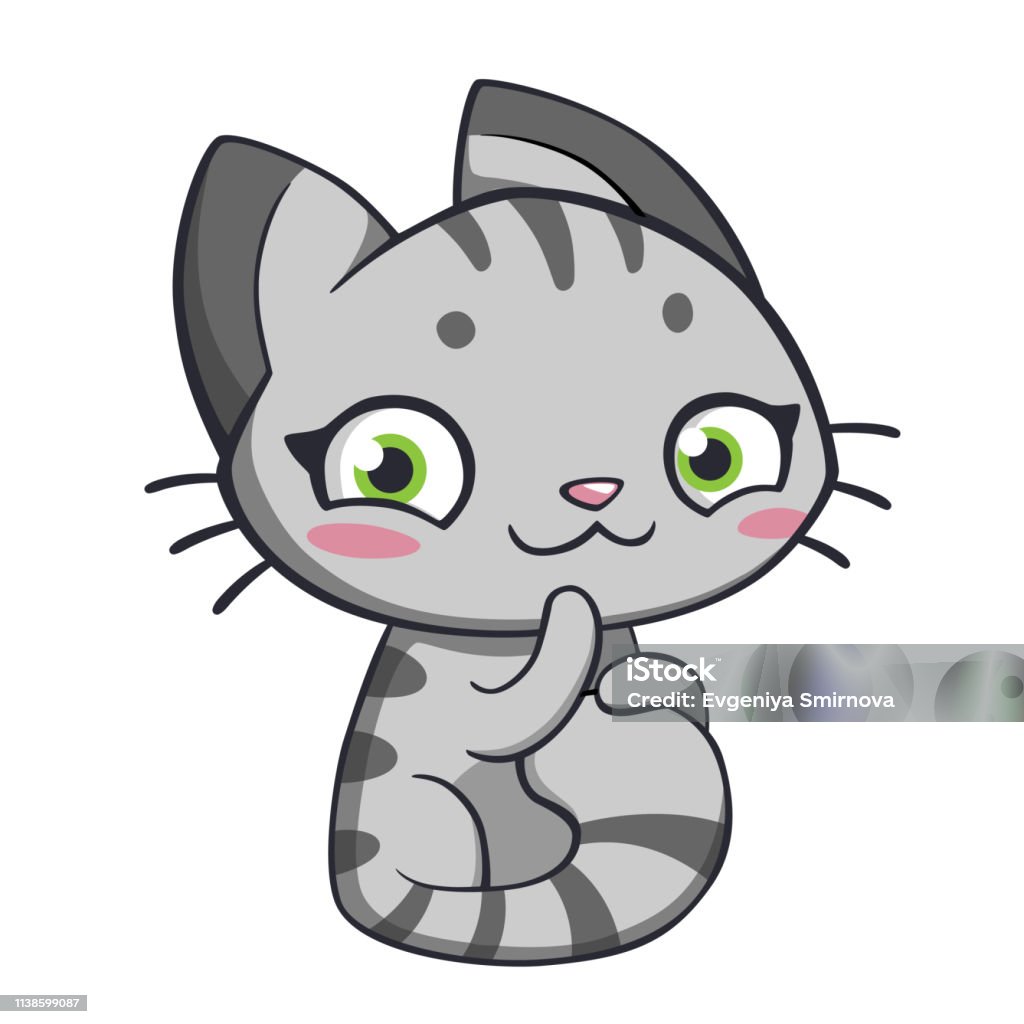 Nhân Vật Hoạt Hình Mèo Nhỏ Mèo Con Nhút Nhát Sọc Xám Hình minh họa ...