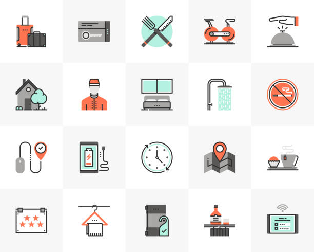 ilustraciones, imágenes clip art, dibujos animados e iconos de stock de hotel services futuro next icons pack - security bar