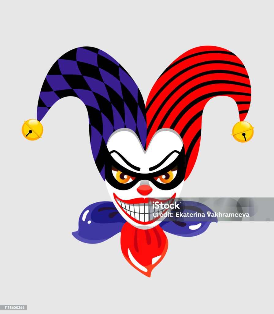 The Cartoon Face Of The Character Joker As Well As A Creepy Clown Vector Illustration On Gray Background Stock Illustration - Download Image Now - iStock The Cartoon Face Of The Character Joker As Well As A Creepy Clown Vector Illustration On Gray Background Stock Illustration - Download Image Now - iStock
