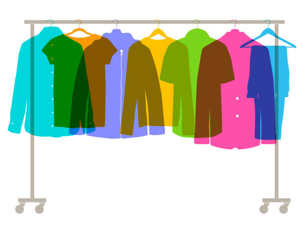 illustrazioni stock, clip art, cartoni animati e icone di tendenza di abbigliamento moda uomo - clothes rack