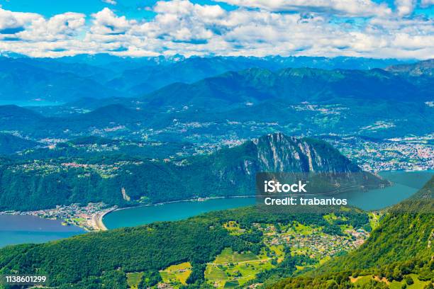 Aerial View Of Lugano Lake From Monte Generoso Switzerland Stock Photo - Download Image Now