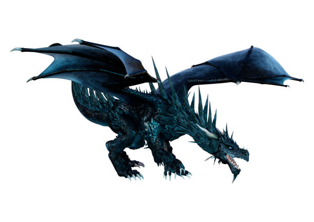 istock 3D illustration black fantasy dragon on white 1138601886