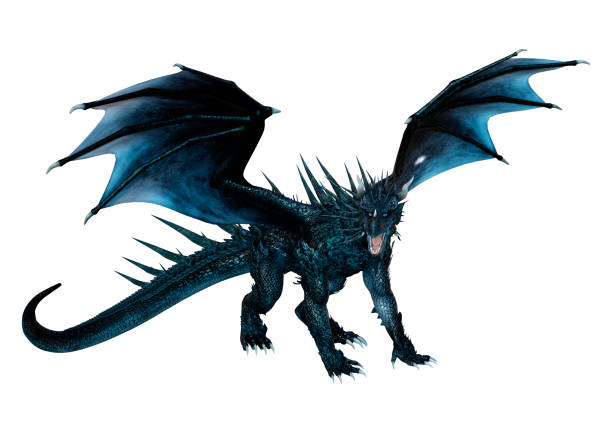 istock 3D illustration black fantasy dragon on white 1138601893