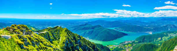 veduta aerea del lago di lugano dal monte generoso, svizzera - group21 foto e immagini stock