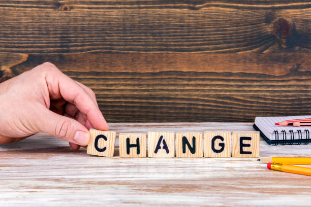 istock Change. Wooden letters on the office desk 1138603997