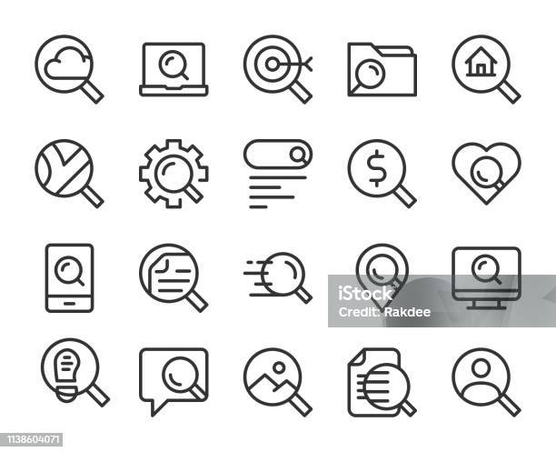 Searching Concept Line Icons Stock Illustration - Download Image Now - Icon Symbol, Surveillance, Magnifying Glass