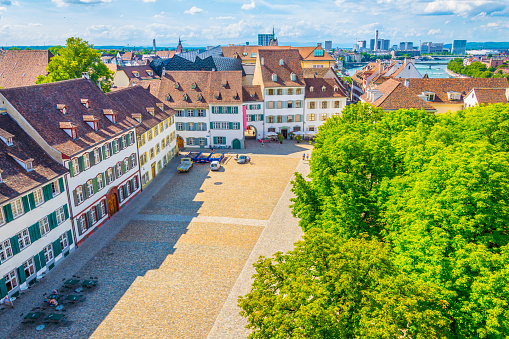 Aerial view of Munsterplatz in Basel, Switzerland