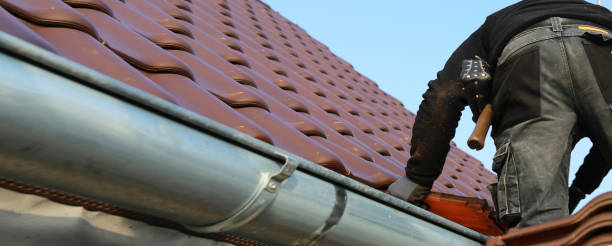 een dak betegelen (panoramisch beeld) - timmerman dakkapel stockfoto's en -beelden