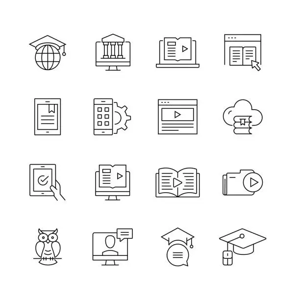Vector illustration of E-Learning Related - Set of Thin Line Vector Icons