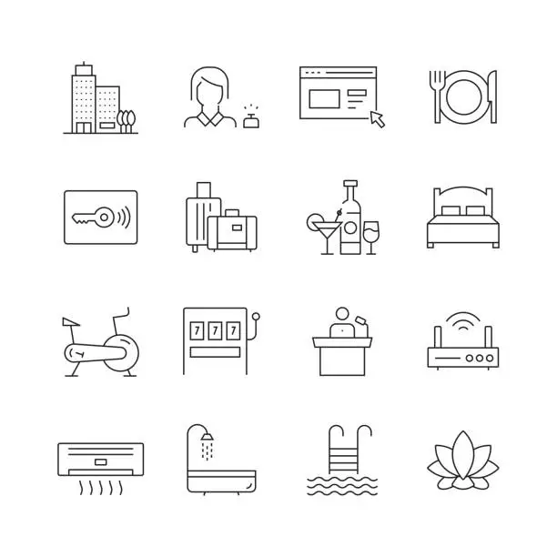 Vector illustration of Hotel Related - Set of Thin Line Vector Icons