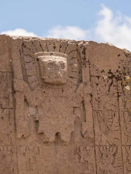 Photo of Gate of the Sun. Kalasasaya Temple. Tiwanaku Archaeological site in Bolivia. La Paz