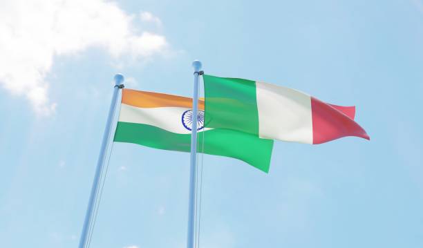 istock India and Italy, two flags waving against blue sky 1138612117