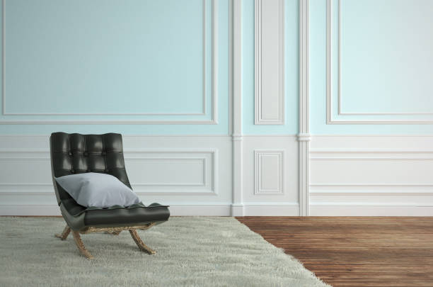 istock Living Room Interior with sofa plants on empty blue wall background. 3D rendering 1138613717