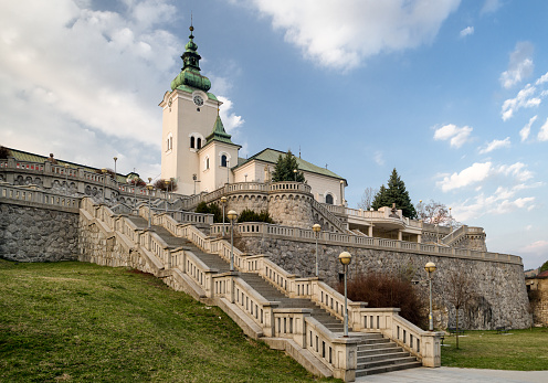 Stairs and Church of St. Ondrej in town Ruzomberok, Slovakia