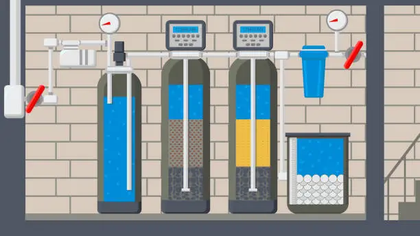 Vector illustration of Water Treatment System Flat Vector Illustration