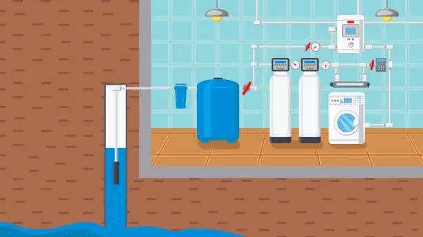 Vector illustration of Water Supply and Purification System Illustration