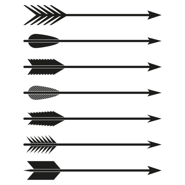 illustrations, cliparts, dessins animés et icônes de flèches fixées. flèches de proue. symbole d'archer isolé sur le fond blanc. illustration vectorielle. - archery bow arrow arc