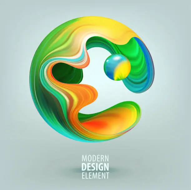 Vector illustration of Computer graphic sphere decorated with 3d petals and design elements inside. Vector illustration of logo for your design