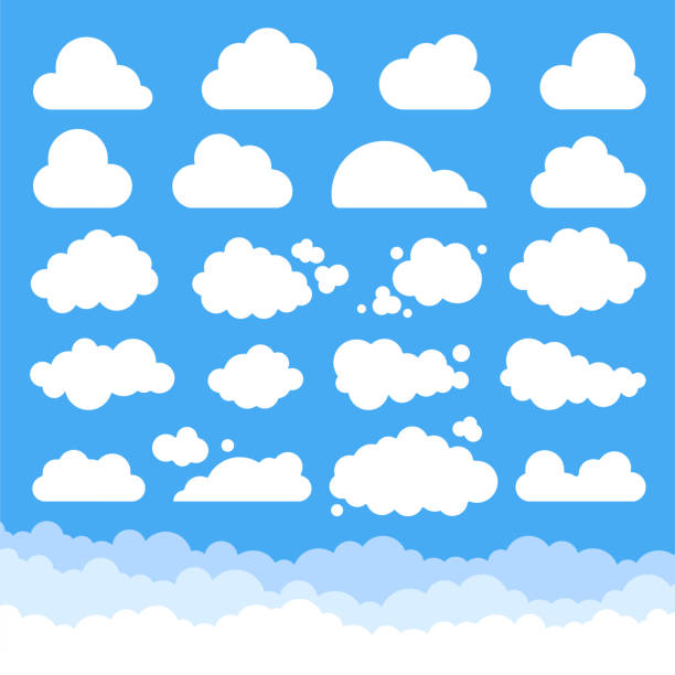 ilustraciones, imágenes clip art, dibujos animados e iconos de stock de nubes set - cotton cloud cloudscape cumulus cloud