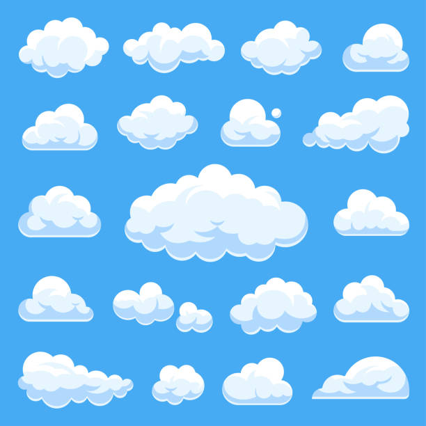 ilustraciones, imágenes clip art, dibujos animados e iconos de stock de nubes set - cotton cloud cloudscape cumulus cloud