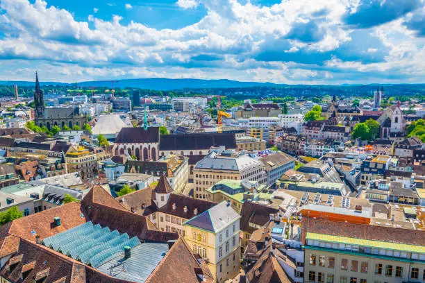 Aerial view of the old town of Basel, Switzerland