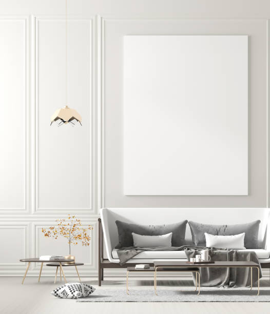 istock Mock up poster frame in scandinavian style interior. Minimalist interior design. 3D illustration. 1138629069