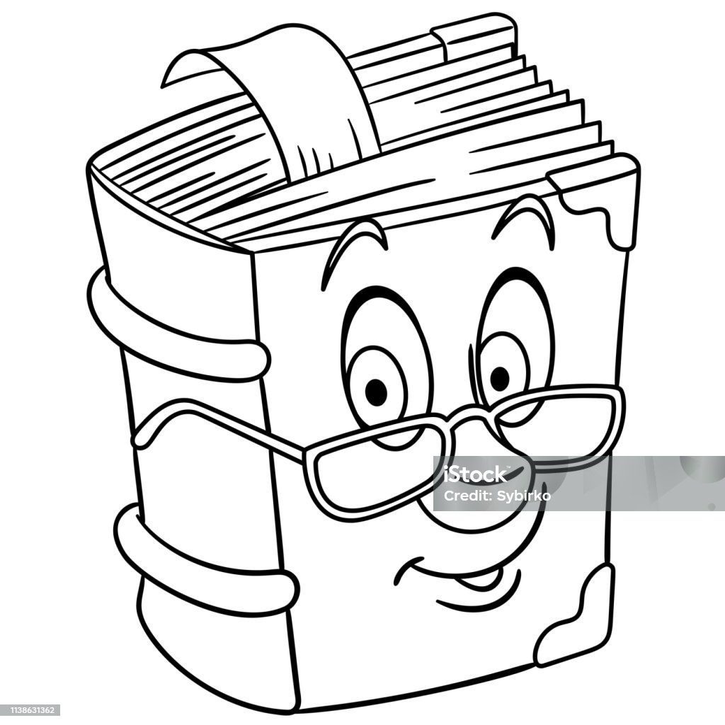 Coloring page of cartoon old vintage book Coloring page of cartoon old vintage book. Coloring book design for kids. Library stock vector