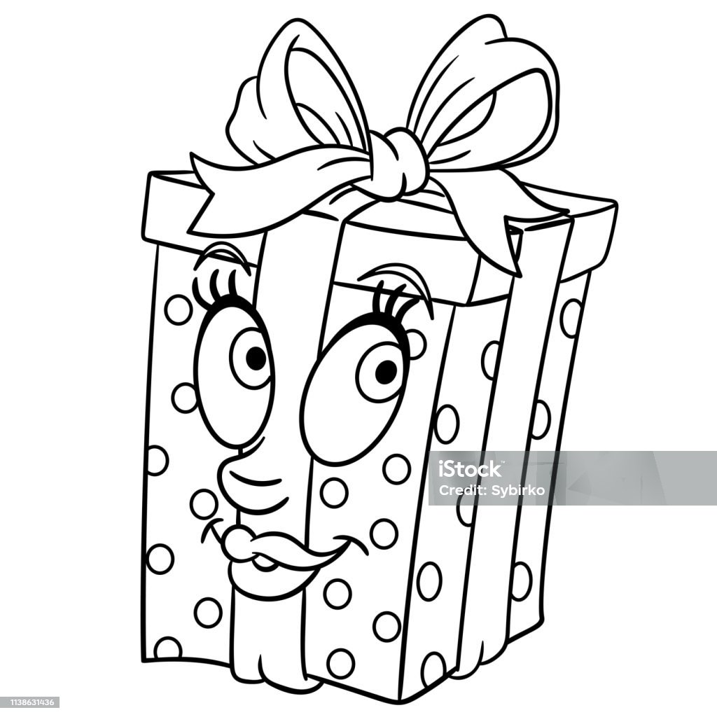 Coloring page of cartoon gift box Coloring page of cartoon gift box. Coloring book design for kids. Black And White stock vector