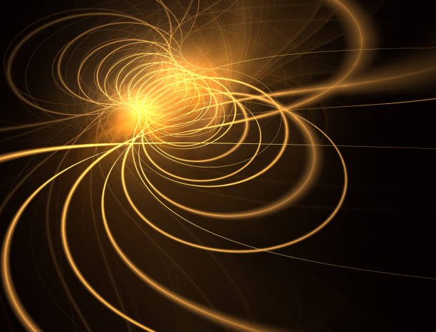 istock Digital design of on orbit space. Color abstract lines. Futuristic technology illustration. Energetic Light Tracks 1138631475