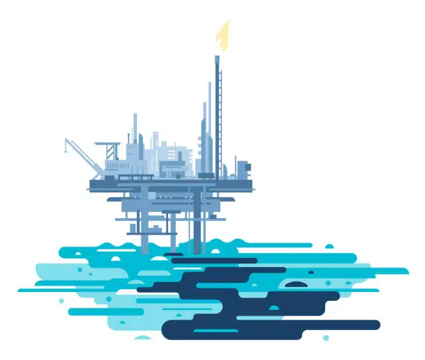 Vector illustration of Oil platform polluted the ocean