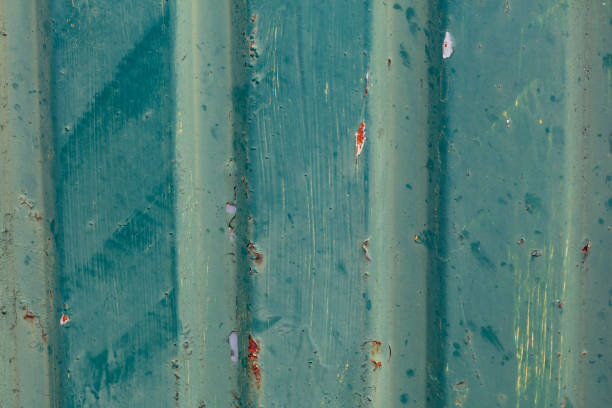Old green corrugated sheet iron in Detail