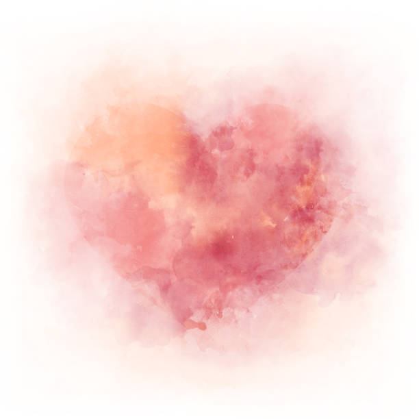 Gentle pink watercolor heart - romantic ald love element, background isolated on white stock photo